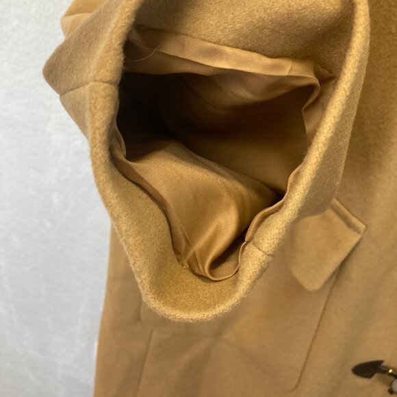 Vintage Harve Benard Wool Toggle Jacket Womens 26W Mid Length Tan Hood Pea Coat - Picture 14 of 16
